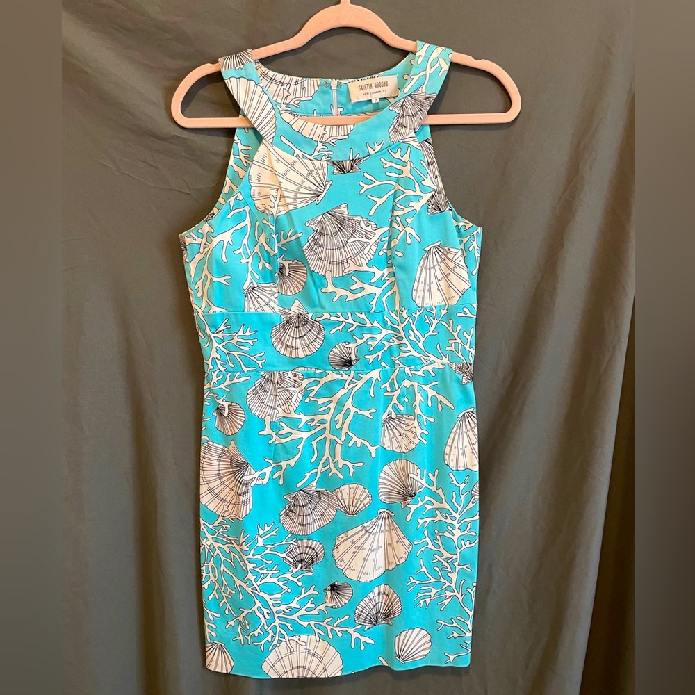 Skirtin’ Around C.T. Turquoise Preppy Shell Sleeveless Halter Dress, Size 6 Blue